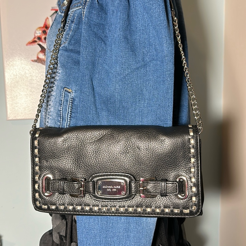 Michael Kors Vintage shoulder bag - clutch Black leather with silver hardware